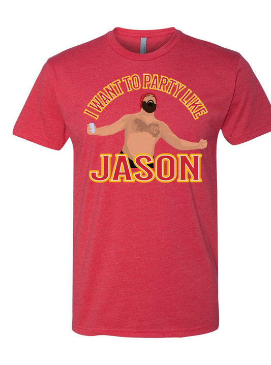 Party Like Jason: Shirtless Jason Heather Red T-Shirt – Kansas City Edition -