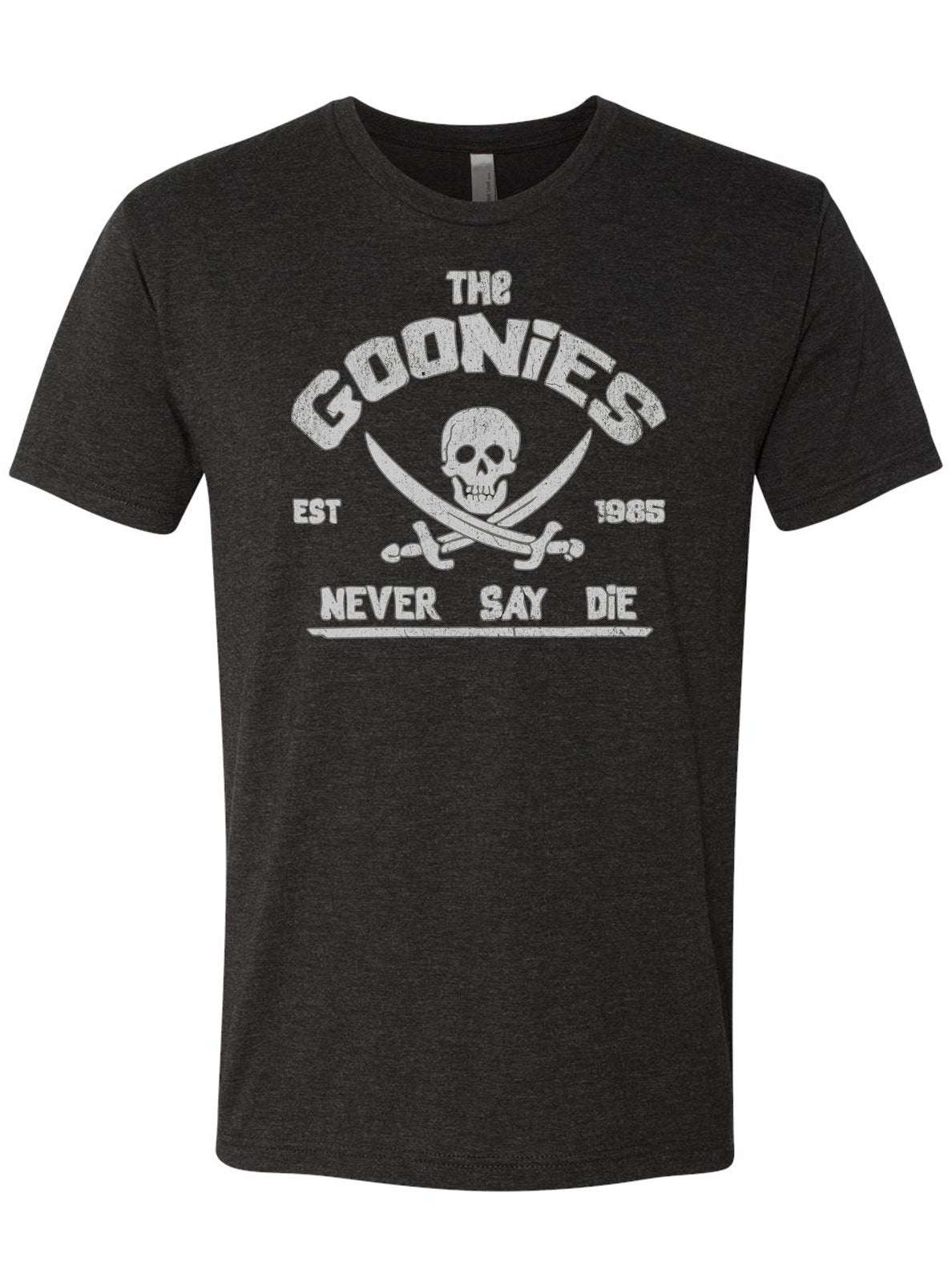 Vintage Black Goonies Never Say Die T-Shirt | Retro Men's Apparel -